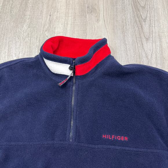Vintage Tommy Hilfiger 1/4 Zip Fleece Men's Large Blue 90s Rap Hip Hop Preppy - Picture 3 of 6